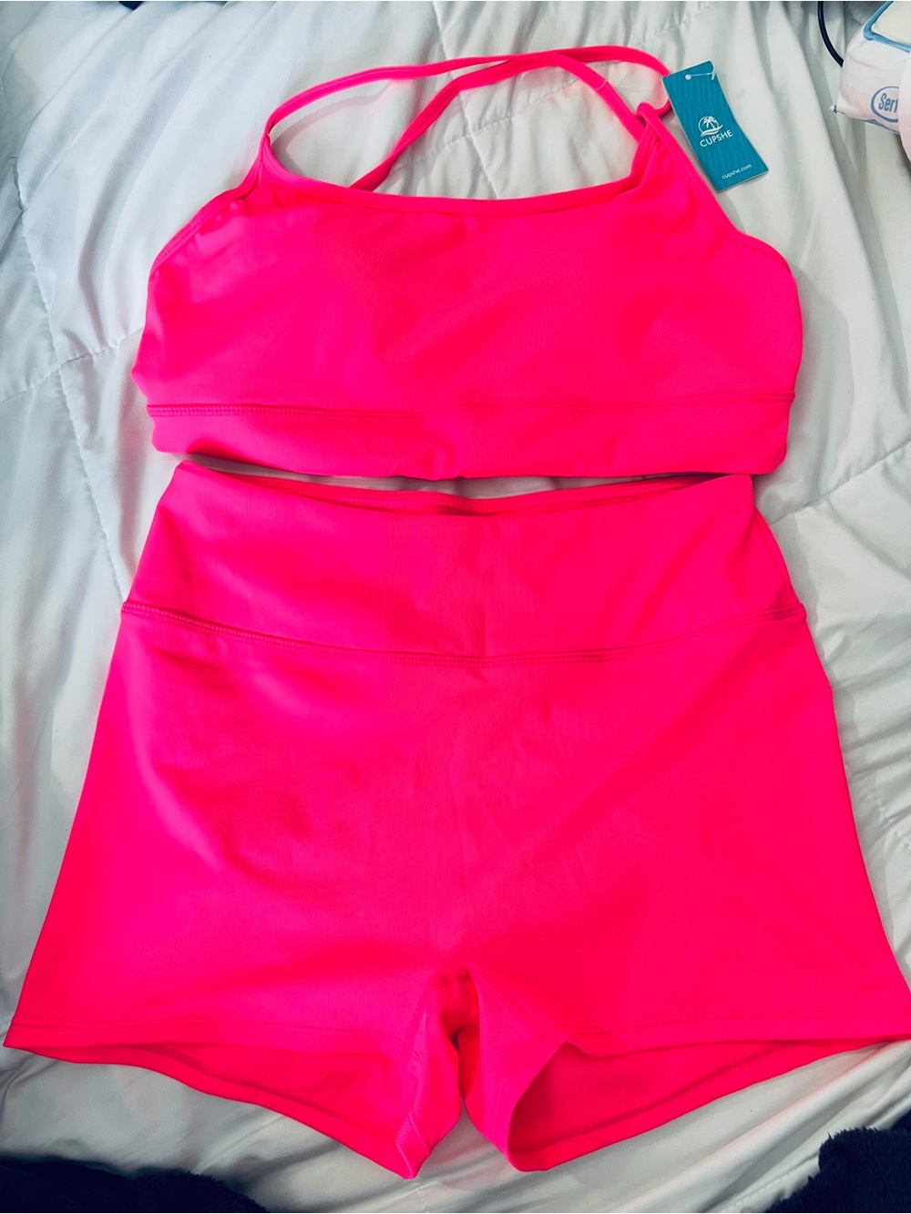 Cupshe Neon Pink active two piece top and short set